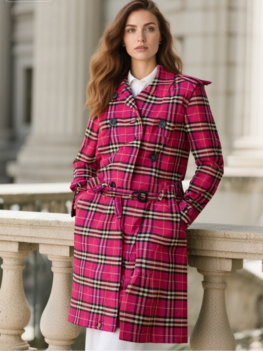 BURBERRY Pink Silk/Polyester Trench US 8 Nova Check Plaid